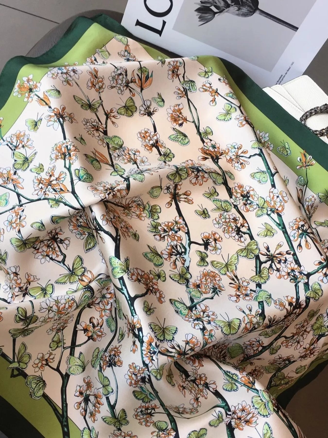 Floral Print Silk Scarf 