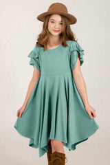 Round Neck Petal Sleeve Dress 