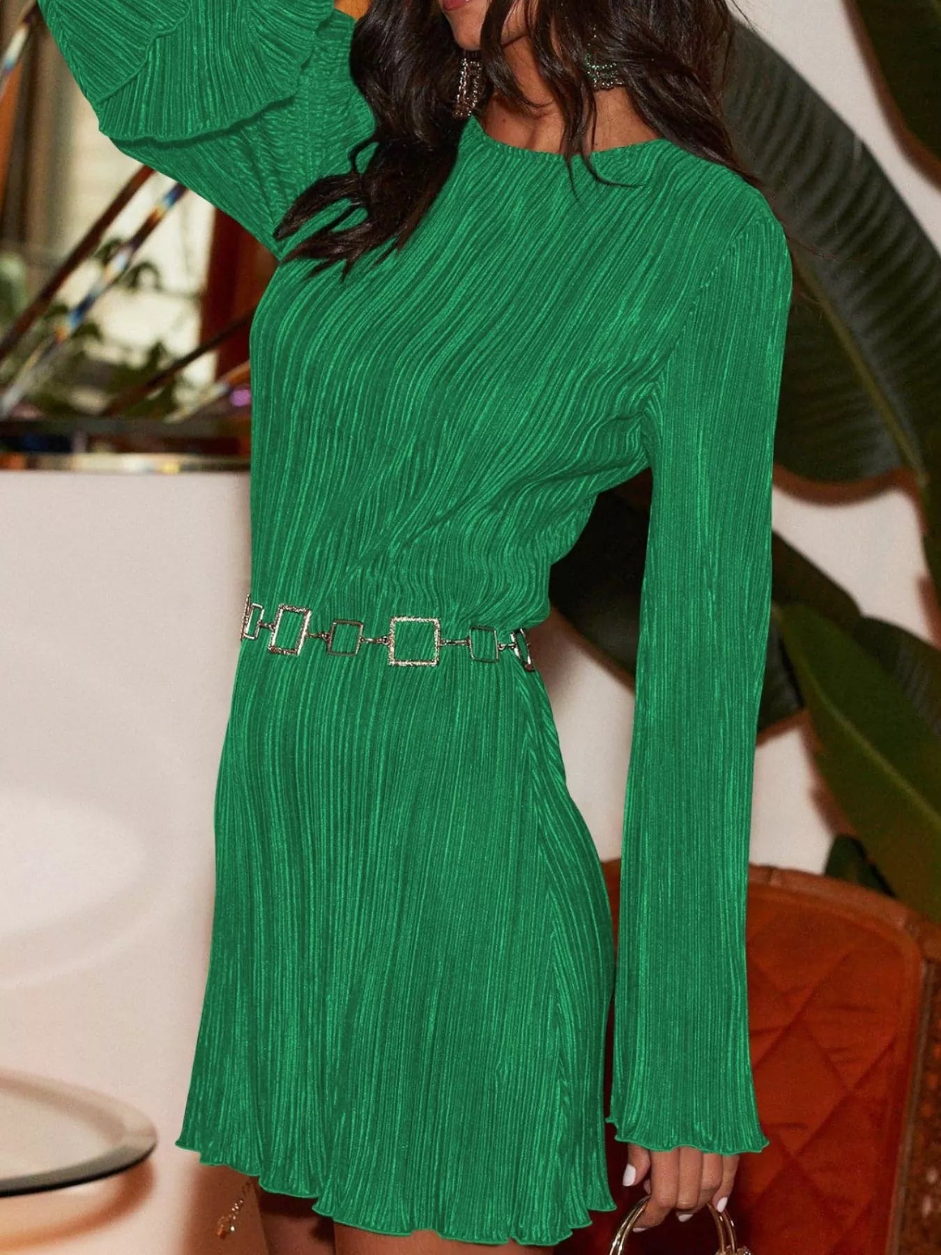 Cutout Back Flare Sleeve Dress 