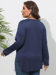 Plus Size Round Neck Long Sleeve Slit T-Shirt 