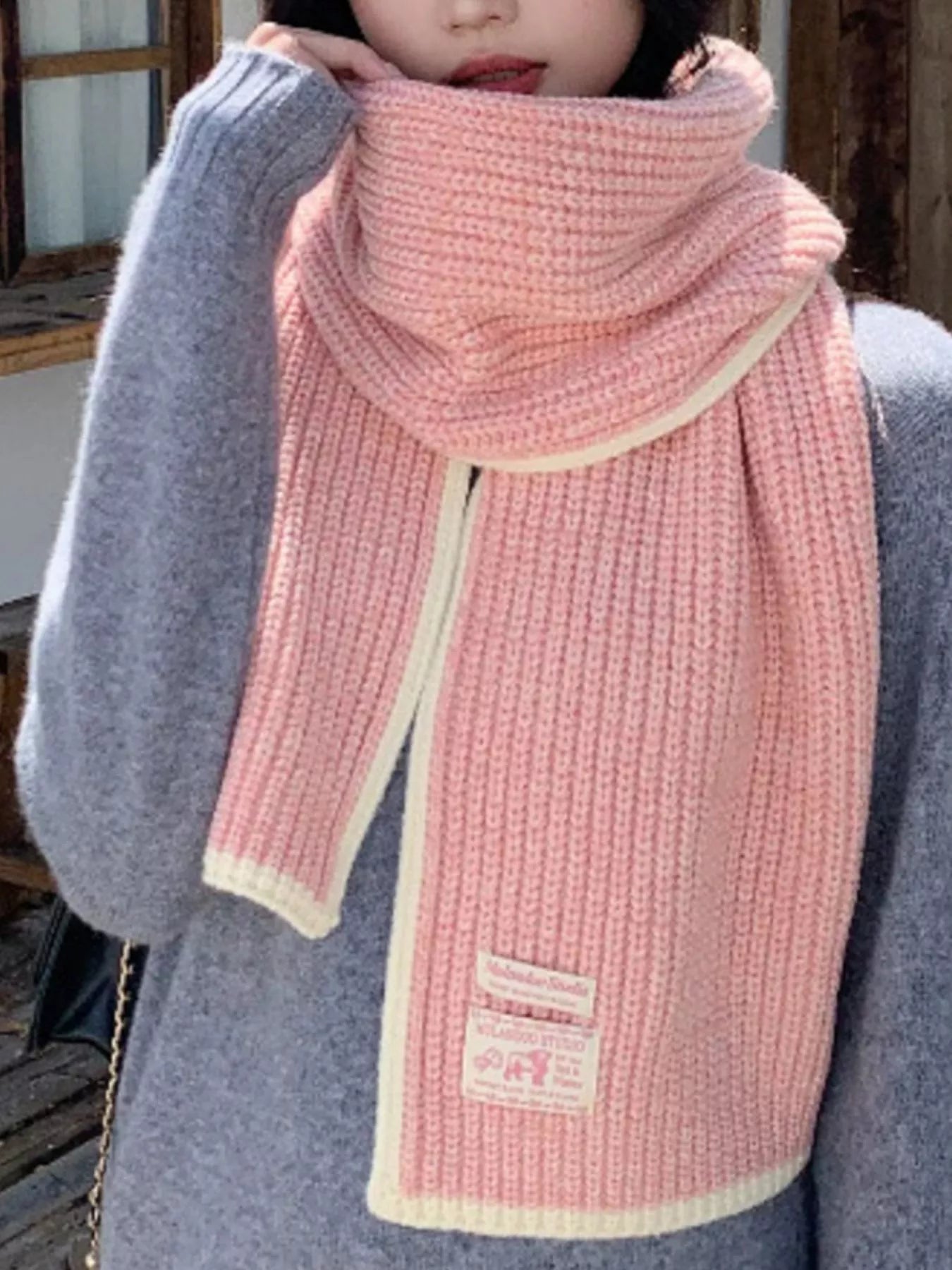 Contrast Trim Knitted Winter Scarf 
