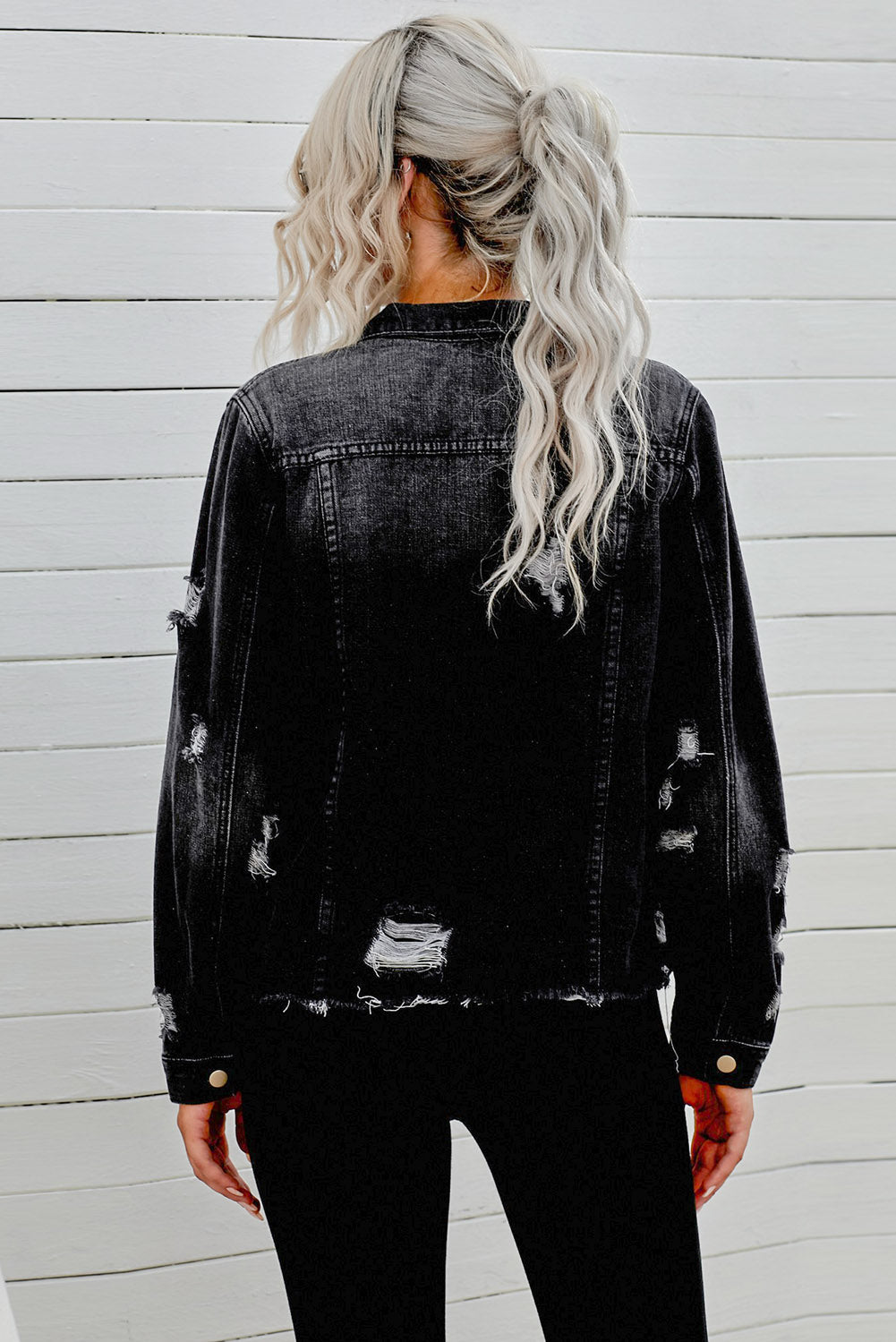 Distressed Raw Hem Denim Jacket 
