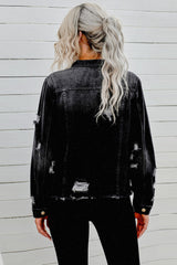 Distressed Raw Hem Denim Jacket 
