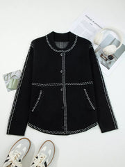 Contrast Trim Button up Sweater Cardigan 