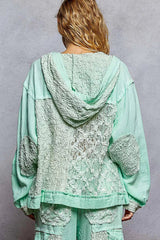 POL Exposed Seam Button Down Hooded Jacket with Lace Detail 