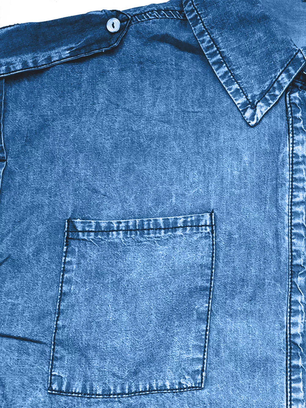 Collared Neck Cap Sleeve Denim Top 