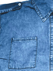 Collared Neck Cap Sleeve Denim Top 