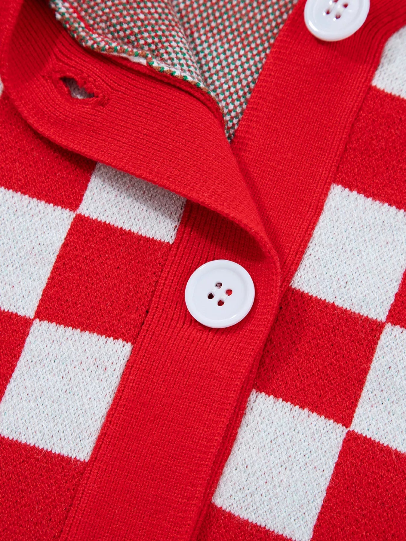 Christmas Tree Pattern Checkered Button V Neck Cardigan 