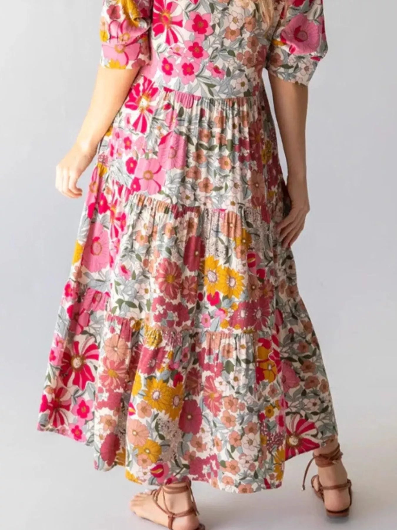 Full Size Printed Half Sleeve Midi Dress Plus Size 