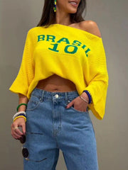 Brasil Letter Boat Neck Sweater 