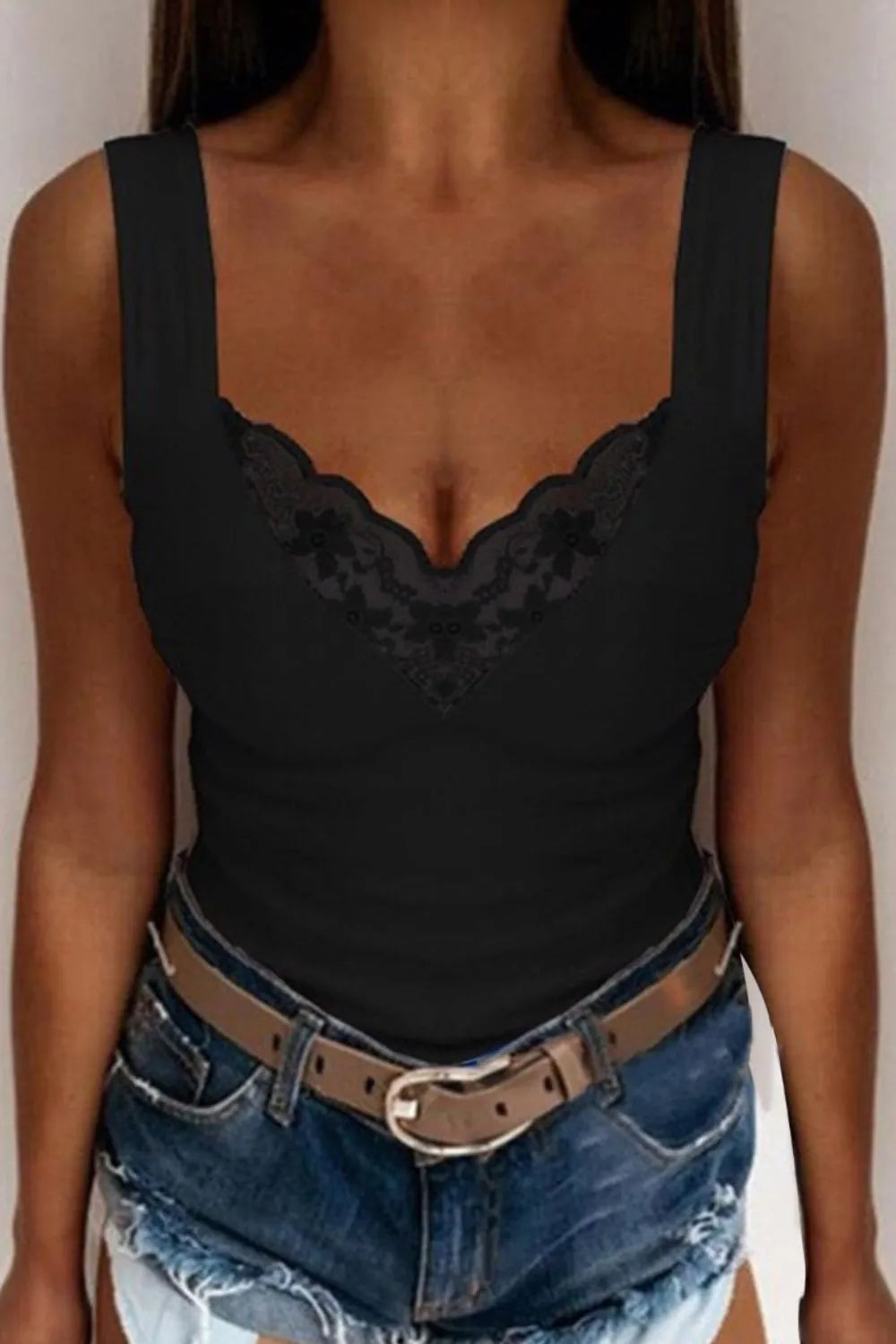 Full Size Lace Detail V-Neck Tank Plus Size 