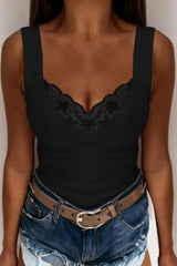 Full Size Lace Detail V-Neck Tank Plus Size 