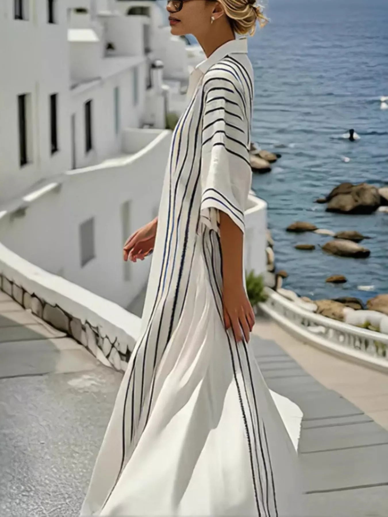 Full Size Striped Button-Front Maxi Shirt Dress Plus Size 
