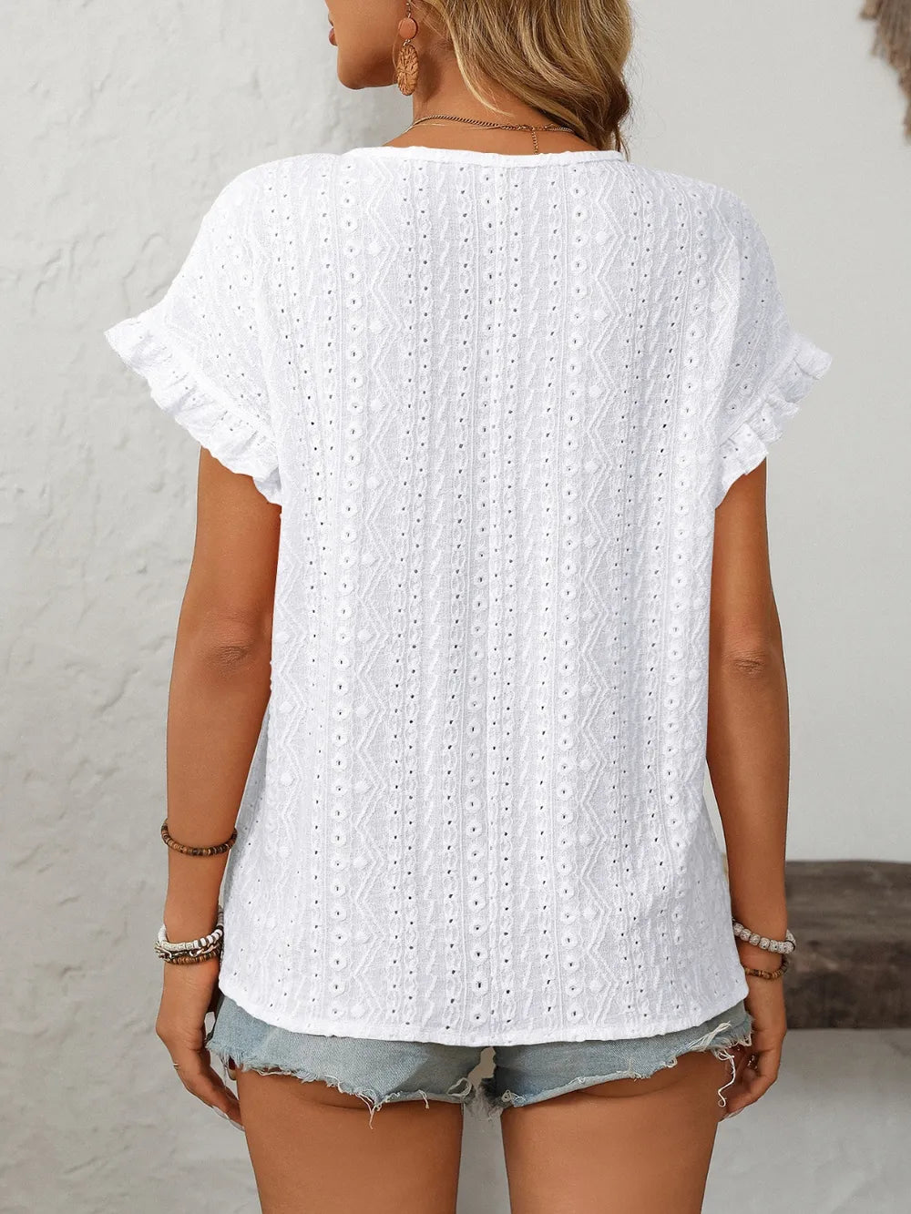 Mandy Eyelet Round Neck Short Sleeve Top 