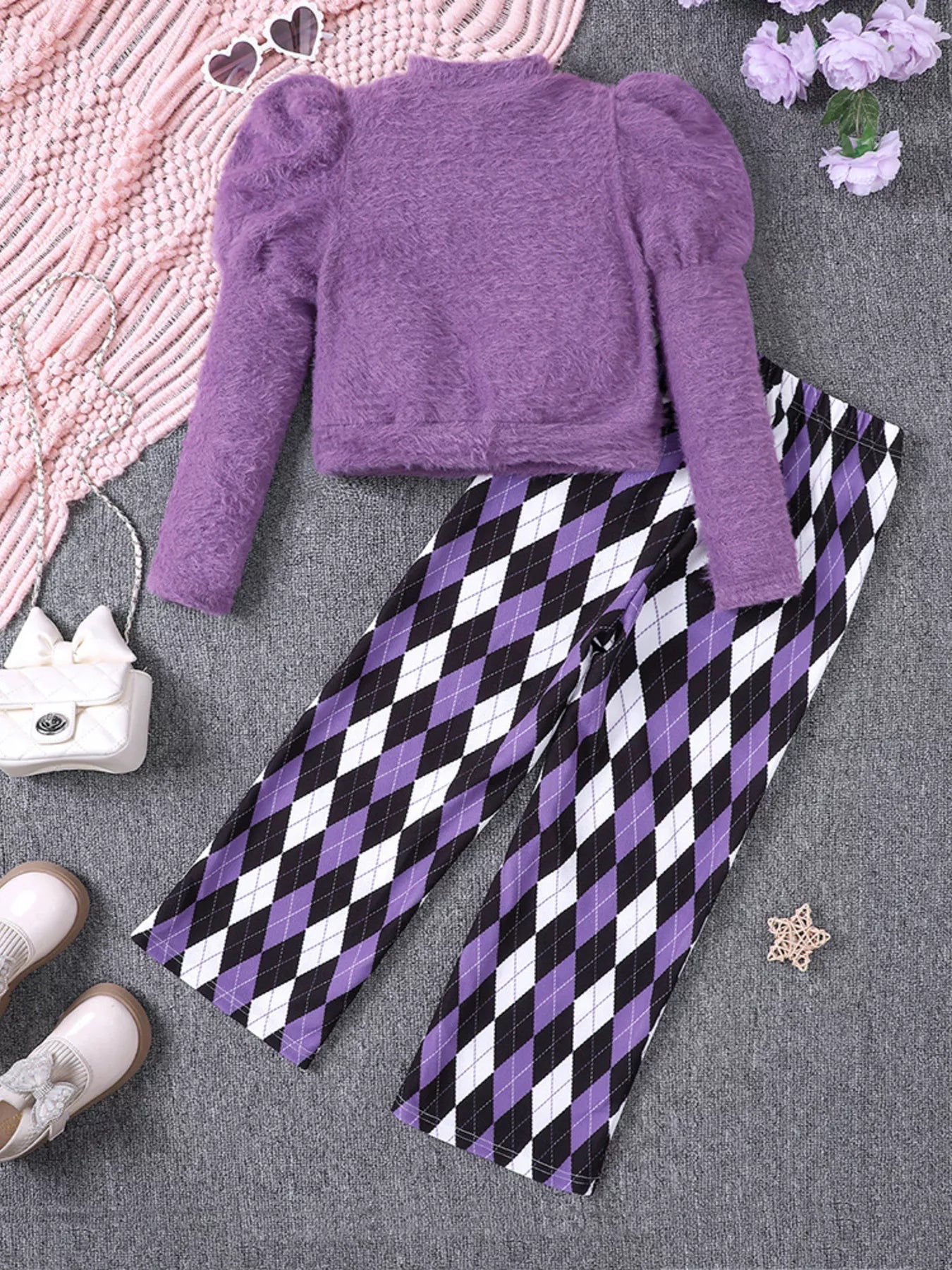 Children's Fuzzy Knit Top & Pants Set 