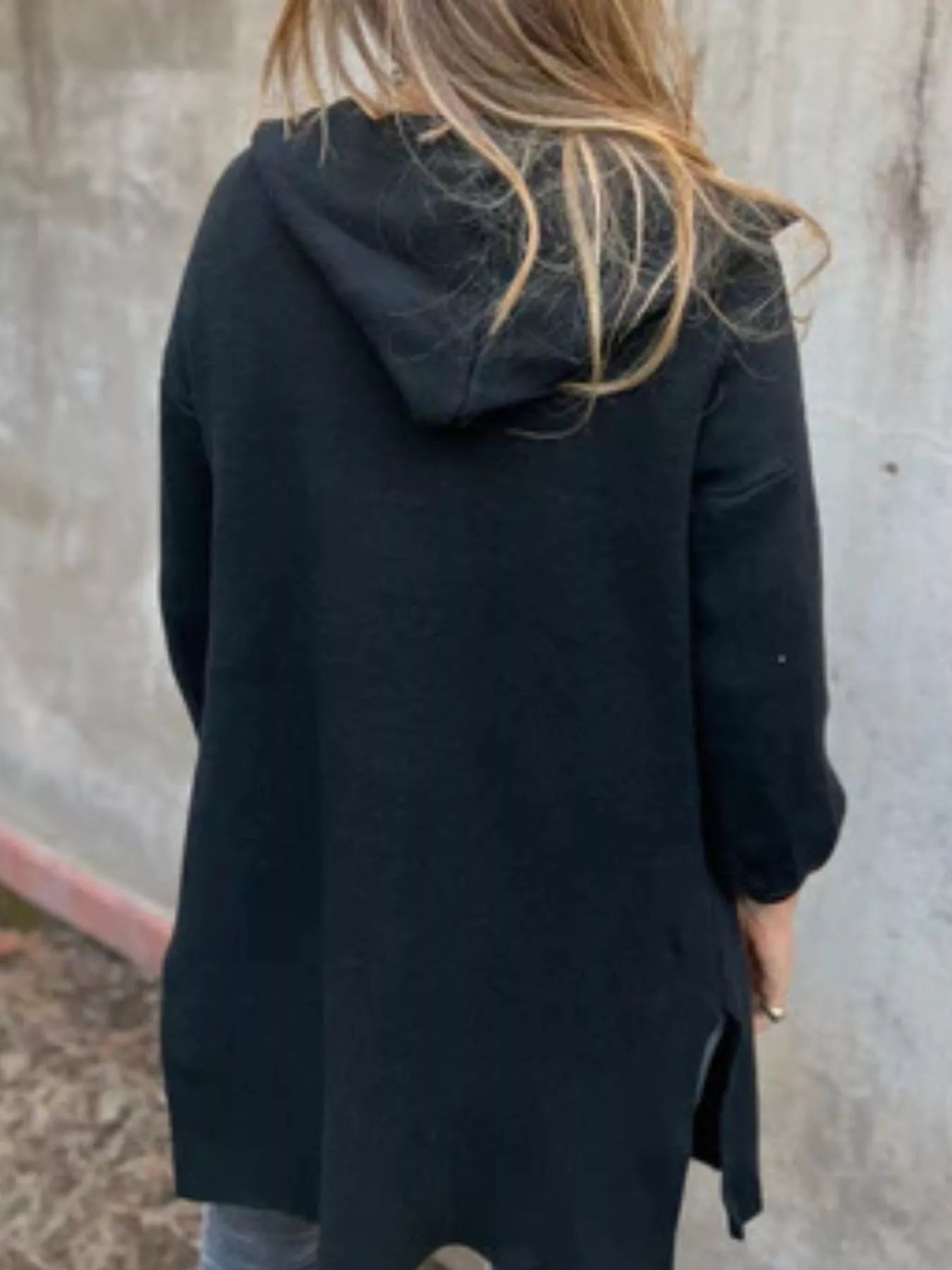 Full Size Open Front Drop Shoulder Hooded Cardigan Plus Size 