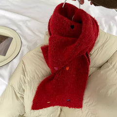 Heart-Embellished Fuzzy Knit Scarf 