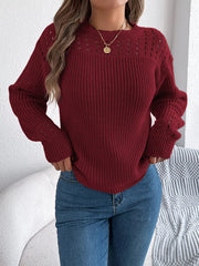 Openwork Round Neck Long Sleeve Sweater 