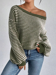 Striped Boat Neck Long Sleeve Sweater 