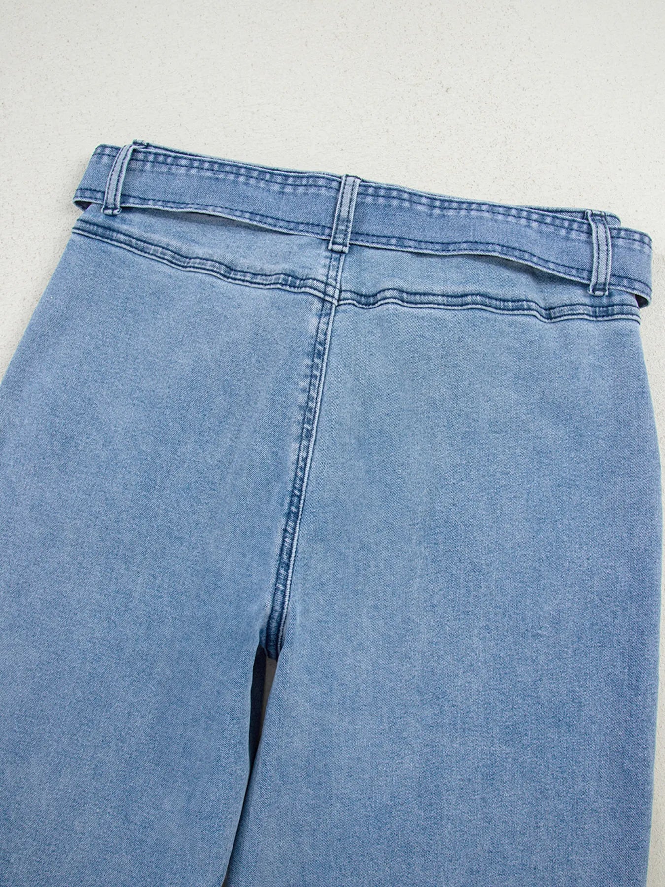 High Waisted Wide Leg Belted Jeans 