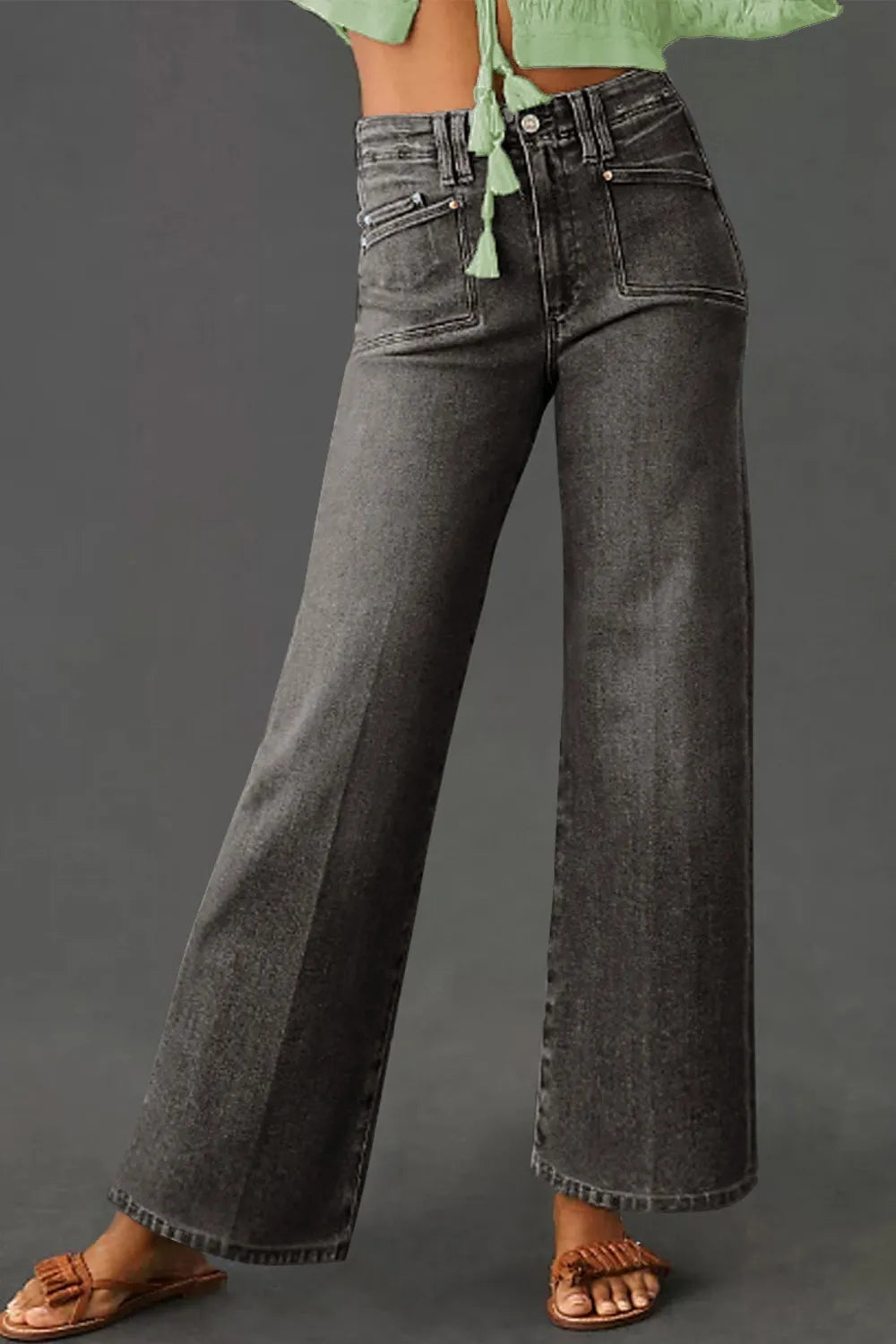 High-Waisted Wide-Leg Vintage Wash Jeans 