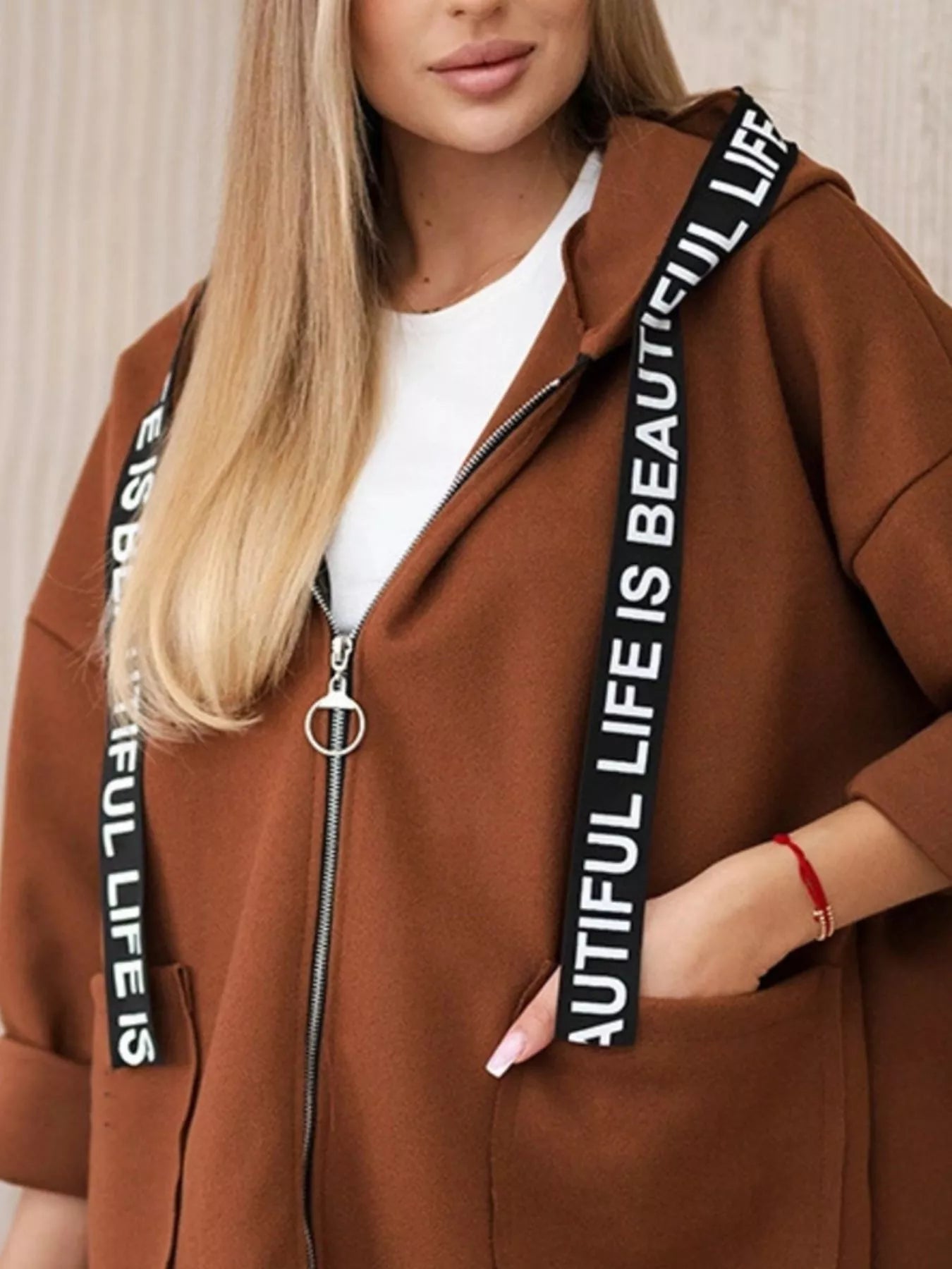 Full Size Hooded Zip-Up Longline Outerwear Plus Size 