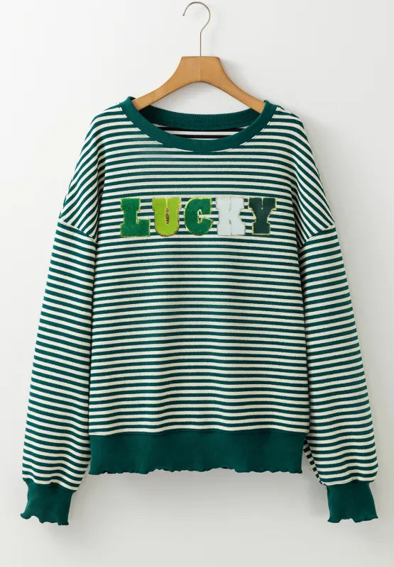 LUCKY Striped Round Neck Long Sleeve Sweatshirt 