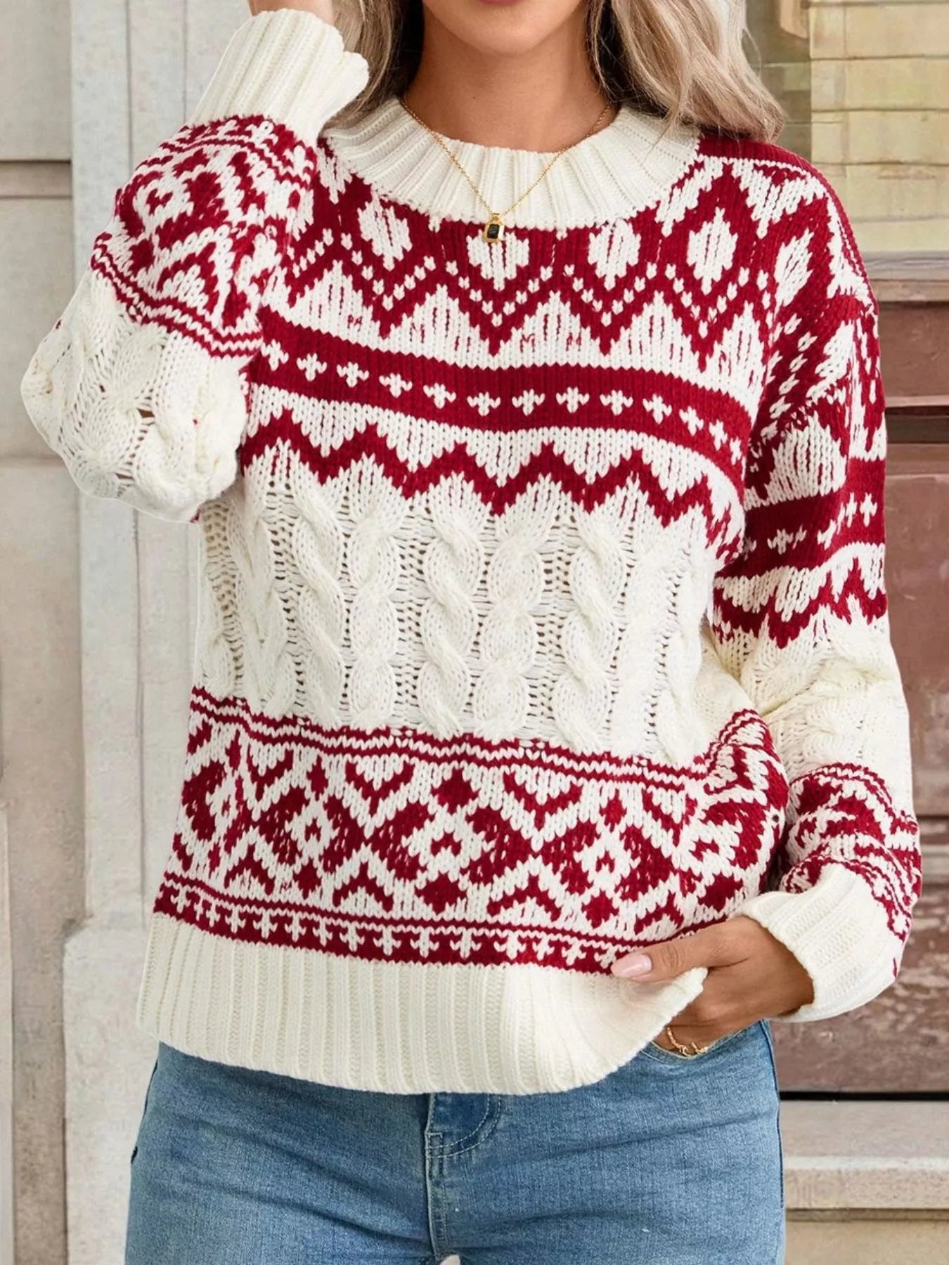 Christmas Cable Knit Long Sleeve Sweater 
