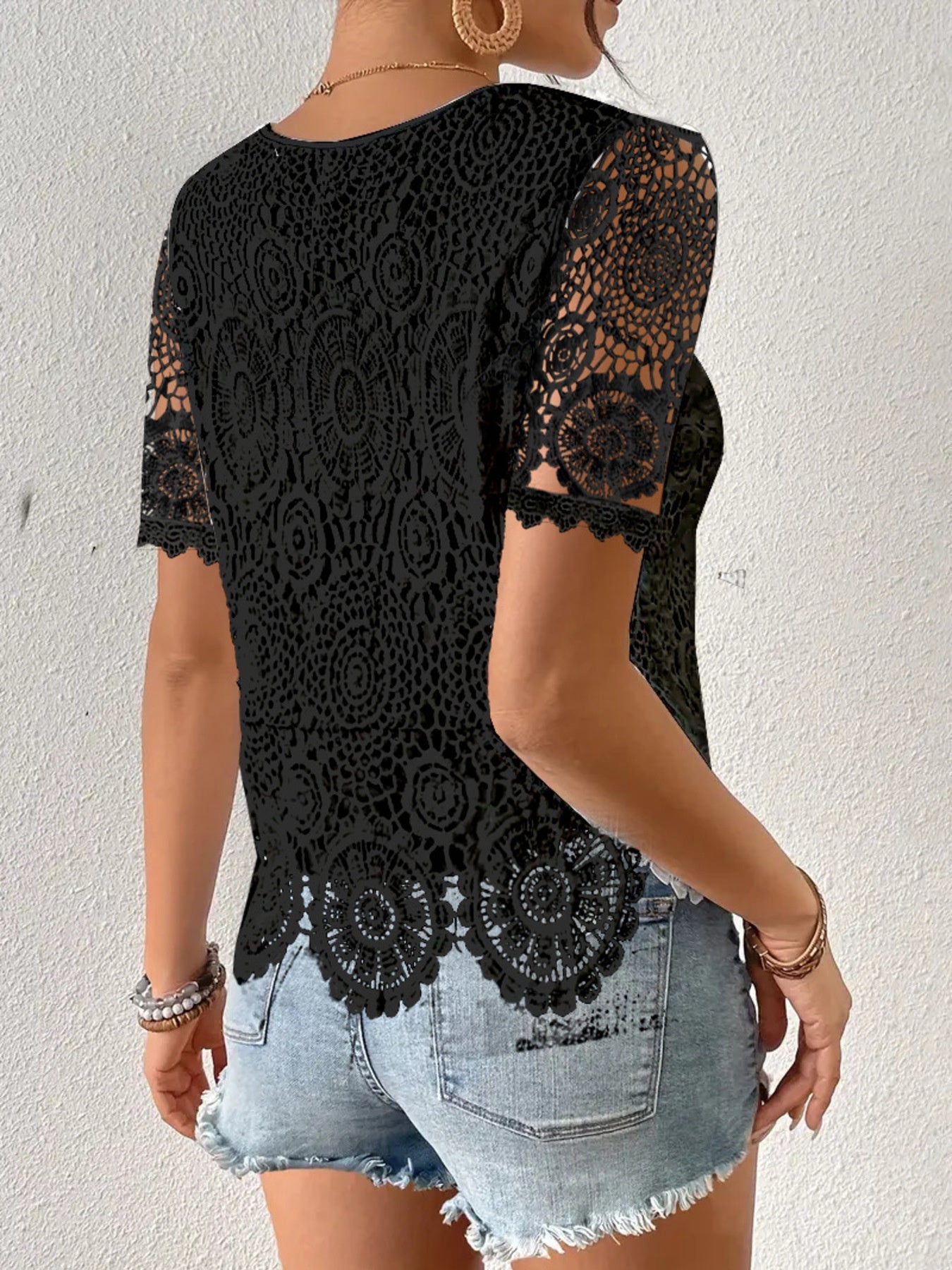 Lace Short Sleeve Blouse 
