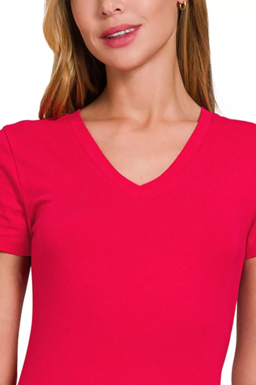 Zenana Basic Cotton V-Neck Short Sleeve T-Shirt 