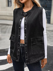 Snap Down Sleeveless Denim Jacket 