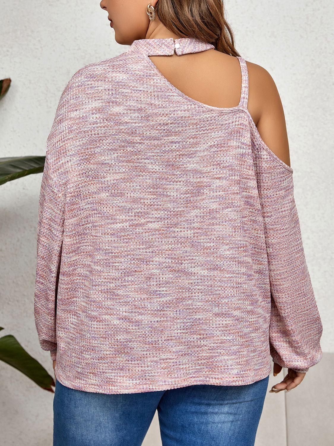 Honey Plus Size Mock Neck Cutout Shoulder Blouse 