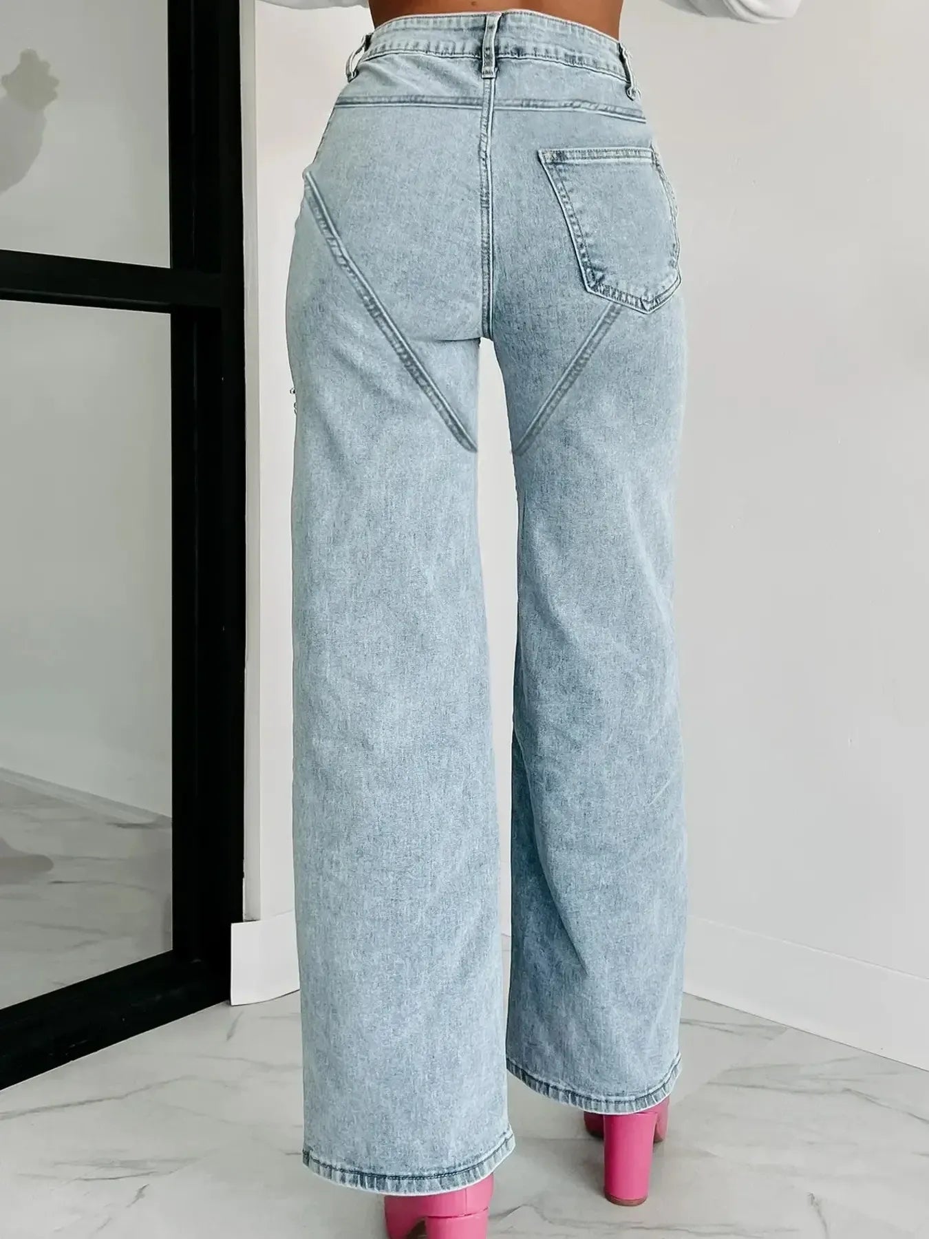 High Waist Cut-Out Wide Leg Jeans 