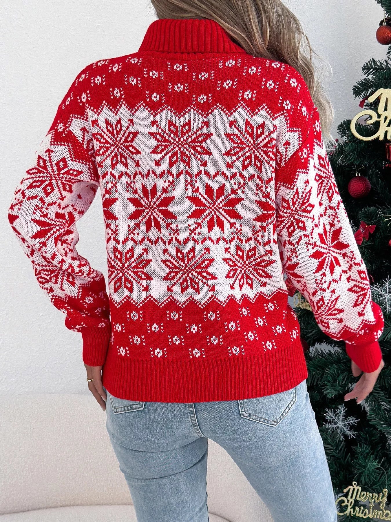 Christmas Snowflake Turtleneck Long Sleeve Sweater 