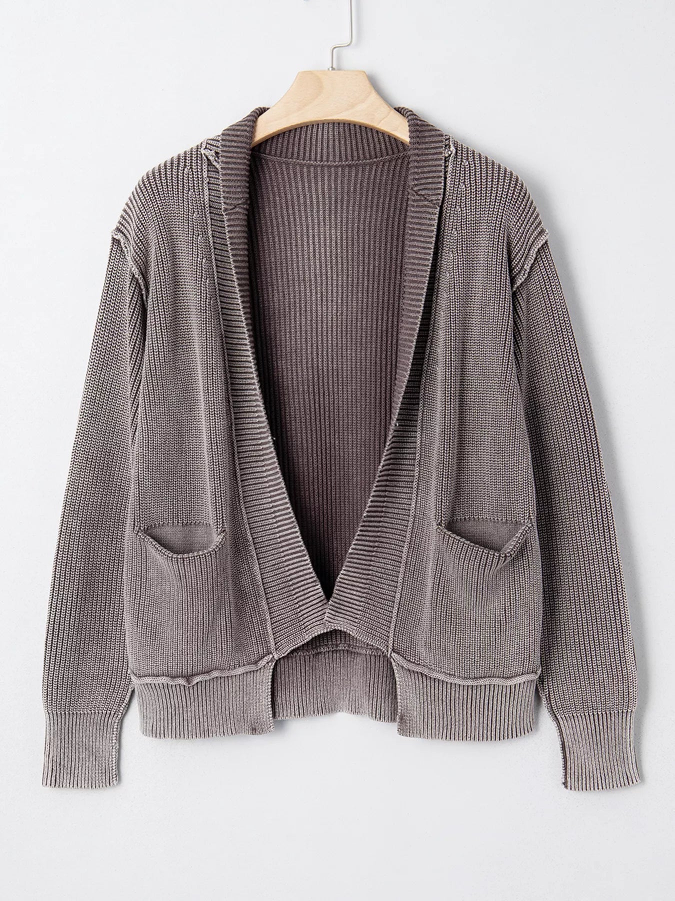 Mineral Wash Exposed Seam Patchwork Knit Open Sweater Cardigan 