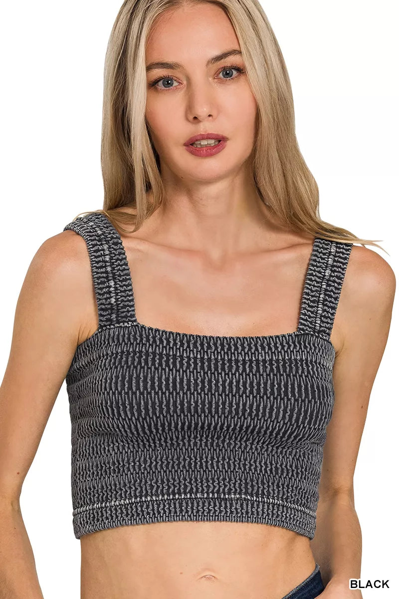 Zenana Seamless Winkle Stone Washed Bra Top 