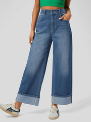 High Rise Rolled Straight Leg Jeans 