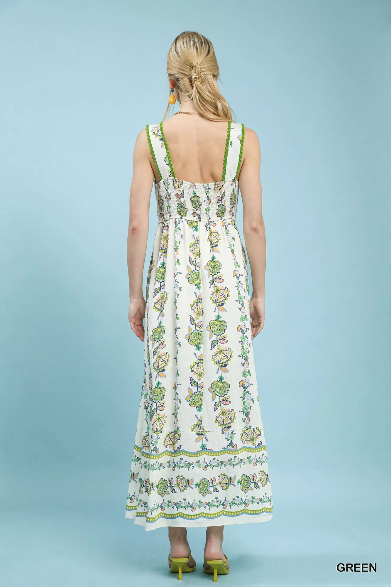 Umgee Floral Print Tiered Midi Dress 