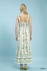 Umgee Floral Print Tiered Midi Dress 