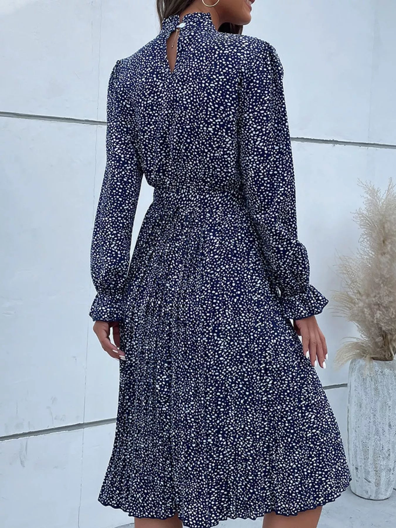 Animal Print Mock Neck Flounce Sleeve Dress 