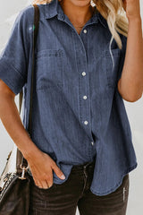 Pocketed Button Up Short Sleeve Denim Shirt 