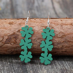 Lucky Clover Wooden Dangle Earrings 