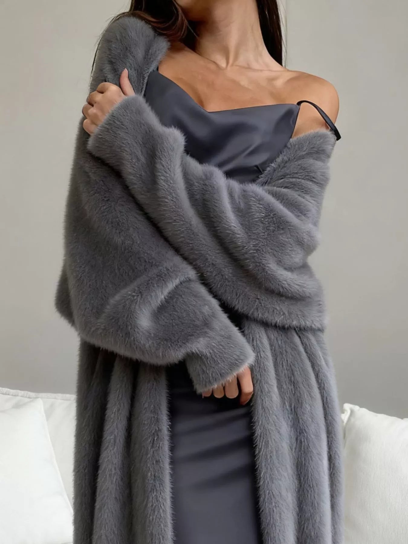 Fuzzy Open Front Longline Cardigan 