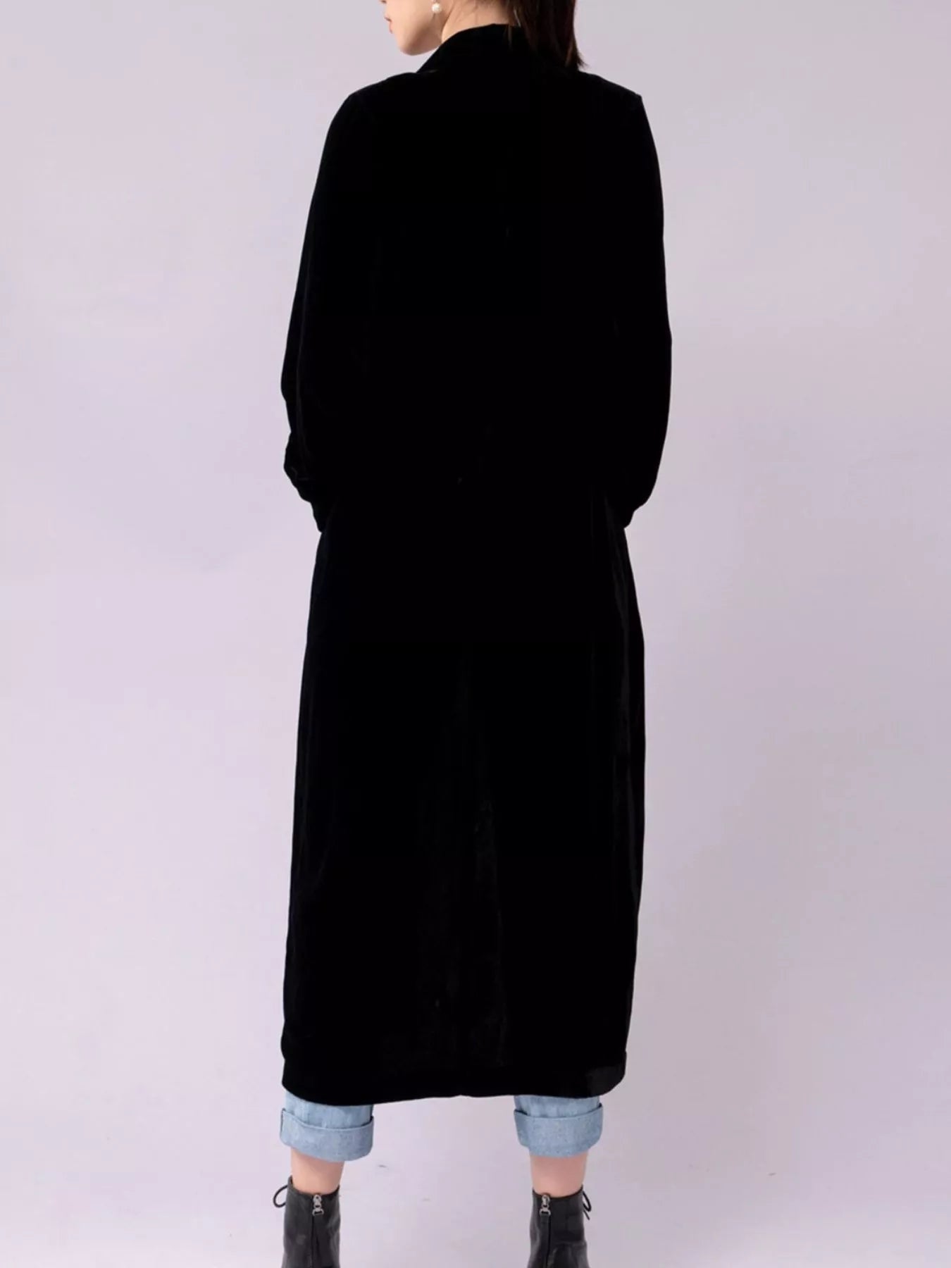 Velvet Lapel Collar Longline Coat 