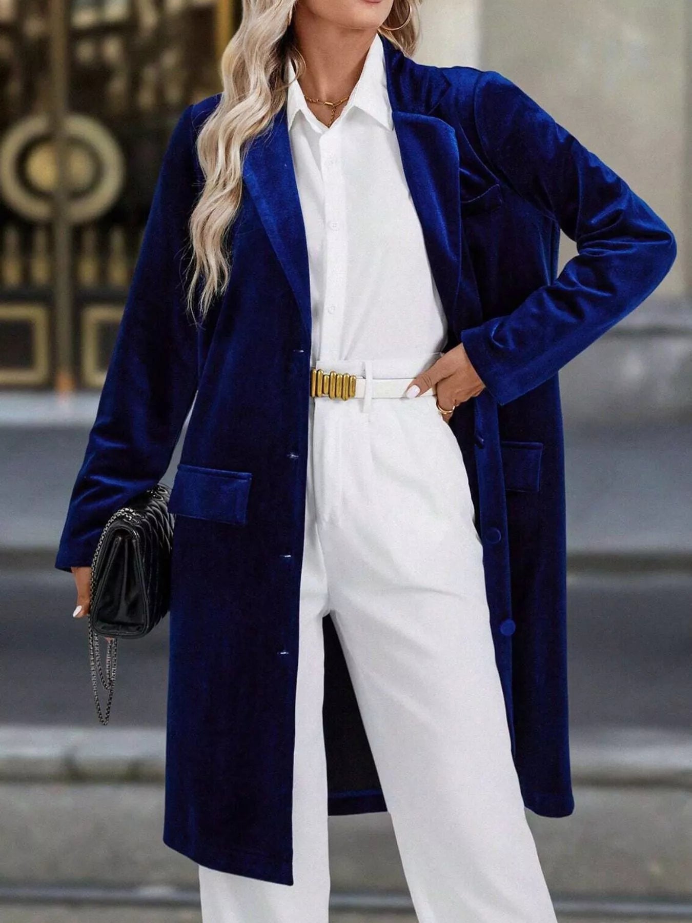 Lapel Collar Long Sleeve Longline Coat 