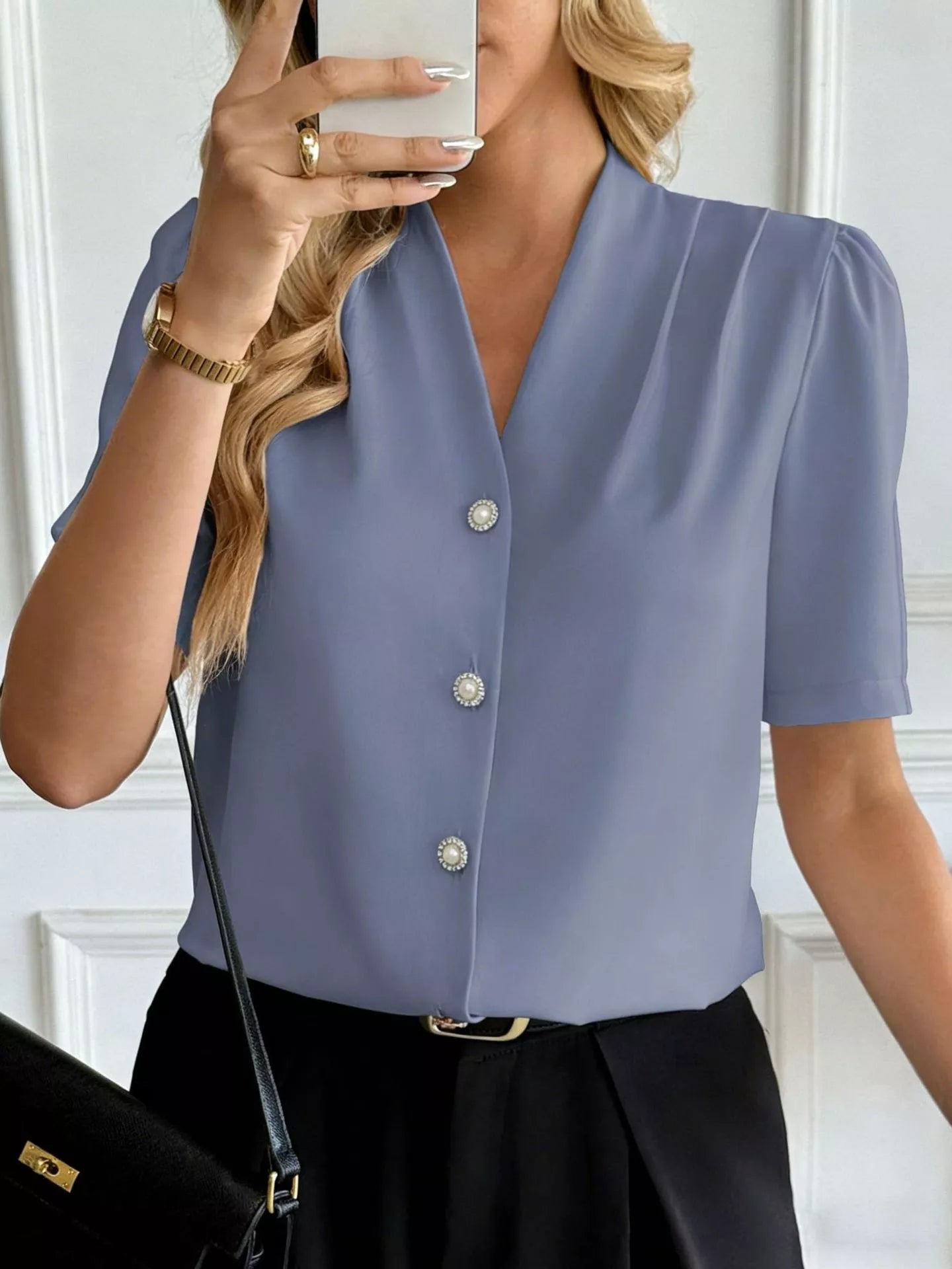 V-Neck Button-Down Shirt 