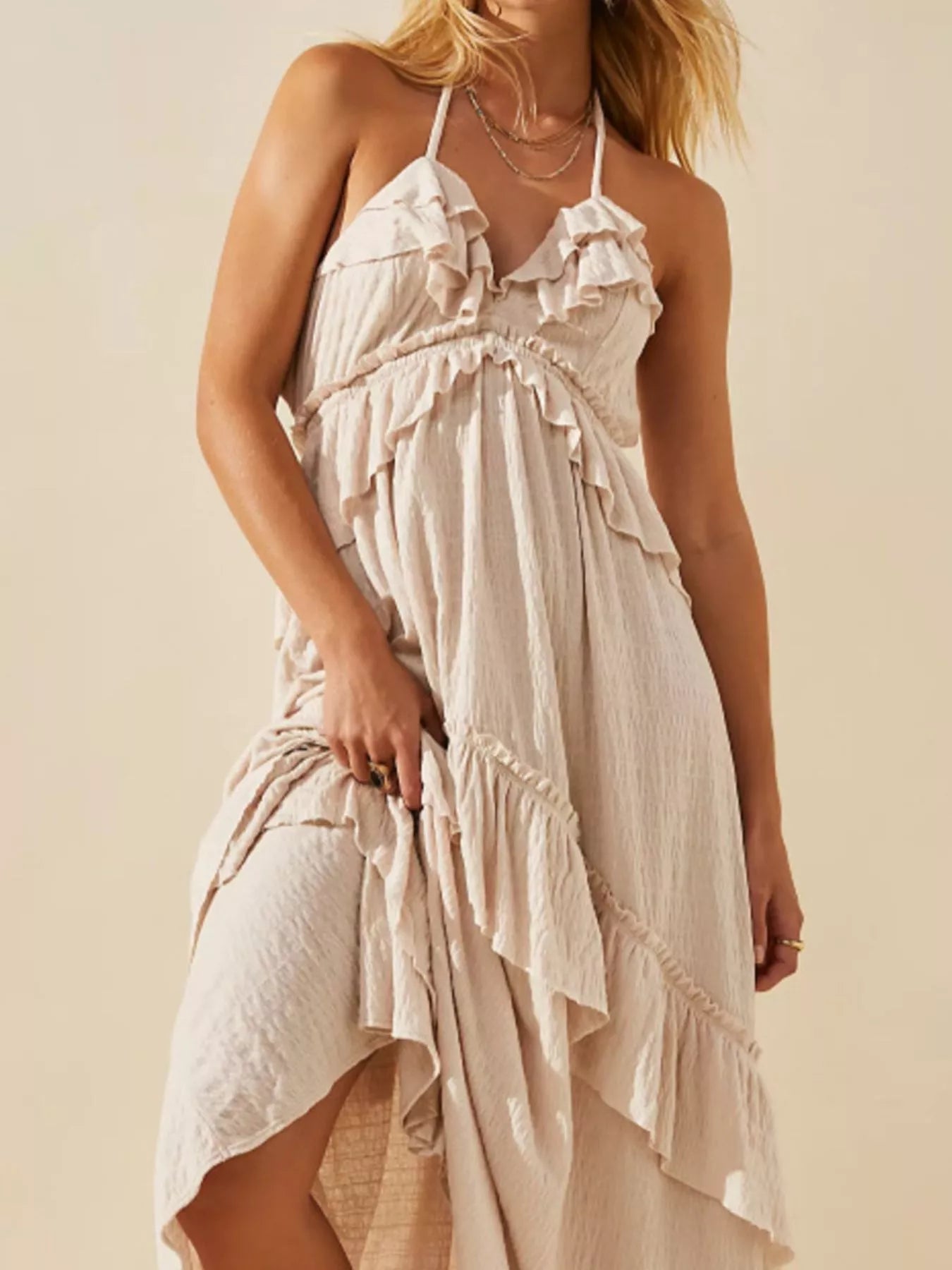 Ruffled Halter Neck Maxi Dress 