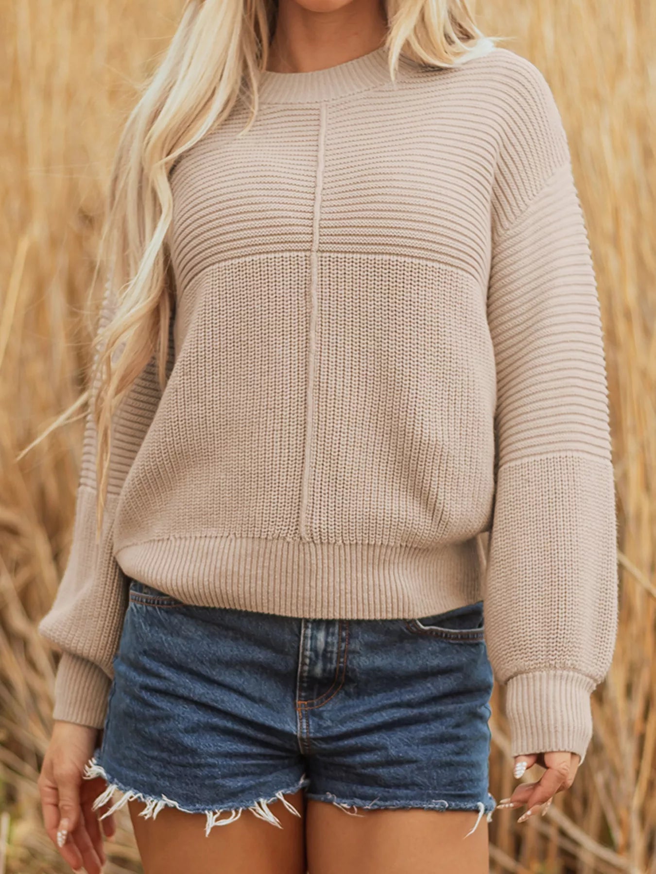 Texture Knitted Dropped Shoulder Sweater 