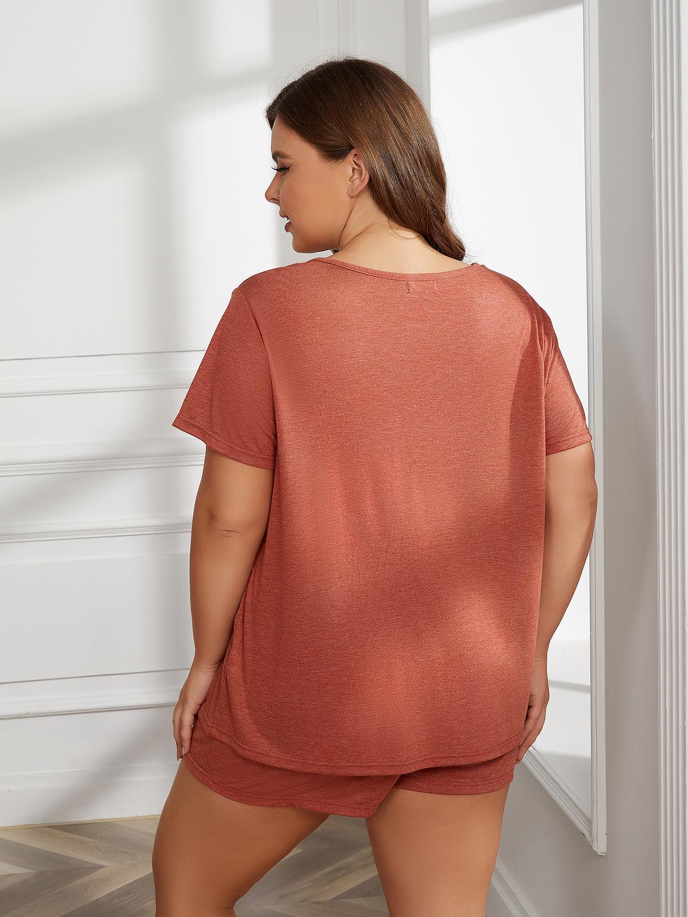 Plus Size Round Neck Short Sleeve Two-Piece Loungewear Set 