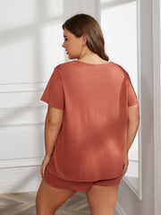 Plus Size Round Neck Short Sleeve Two-Piece Loungewear Set 